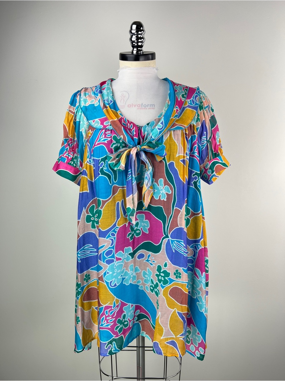 💚 3721. Vibrant Floral Tiered Sailor Collar Babydoll Dress- Multicolor